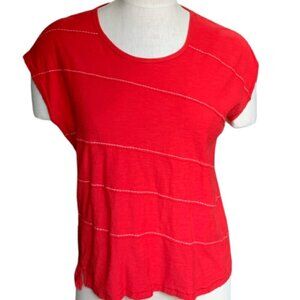 Westbound Short Sleeve Tee Top Diagonal White Stitch Design Sz S  Red #39K